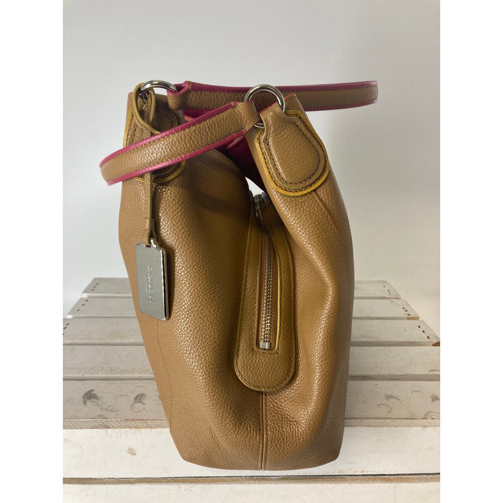 COACH 37721 LARGE BROWN, PINK PEBBLED LEATHER SHOULDER BAG - Picture 5 of 16